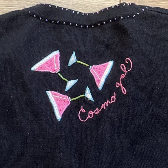 Berek Cosmo Cocktail Sweater Vest SZ Small Button Up Black Pink Martini y2k Vtg - Picture 9 of 10